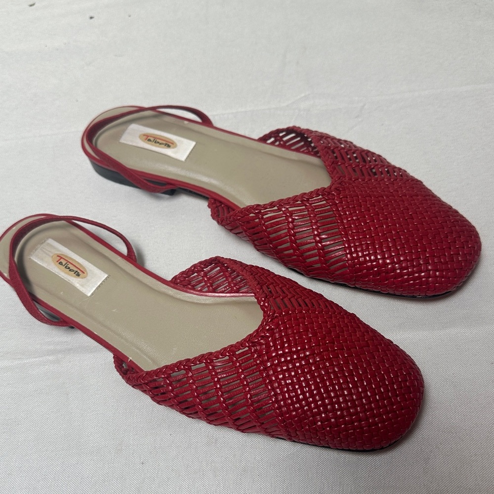 Red  Leather Woven Slingback Flats